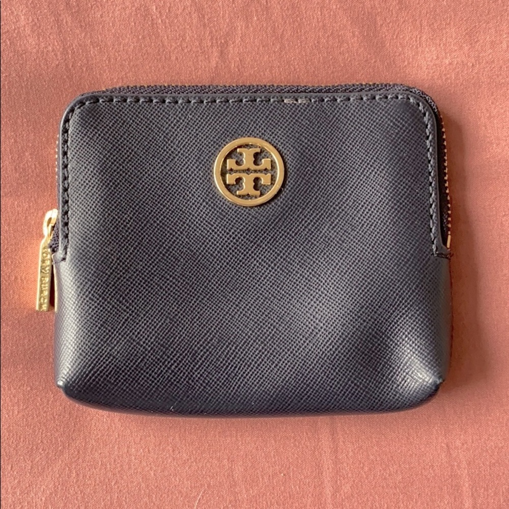 Tory Burch Navy Textured Leather Card Holder